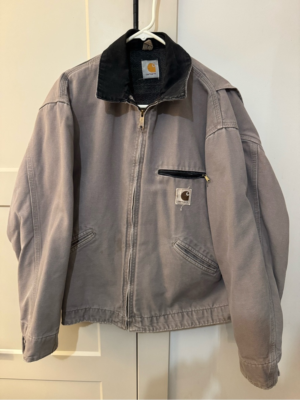 Carhartt Gray Duck Canvas Jacket with Black Cord Collar